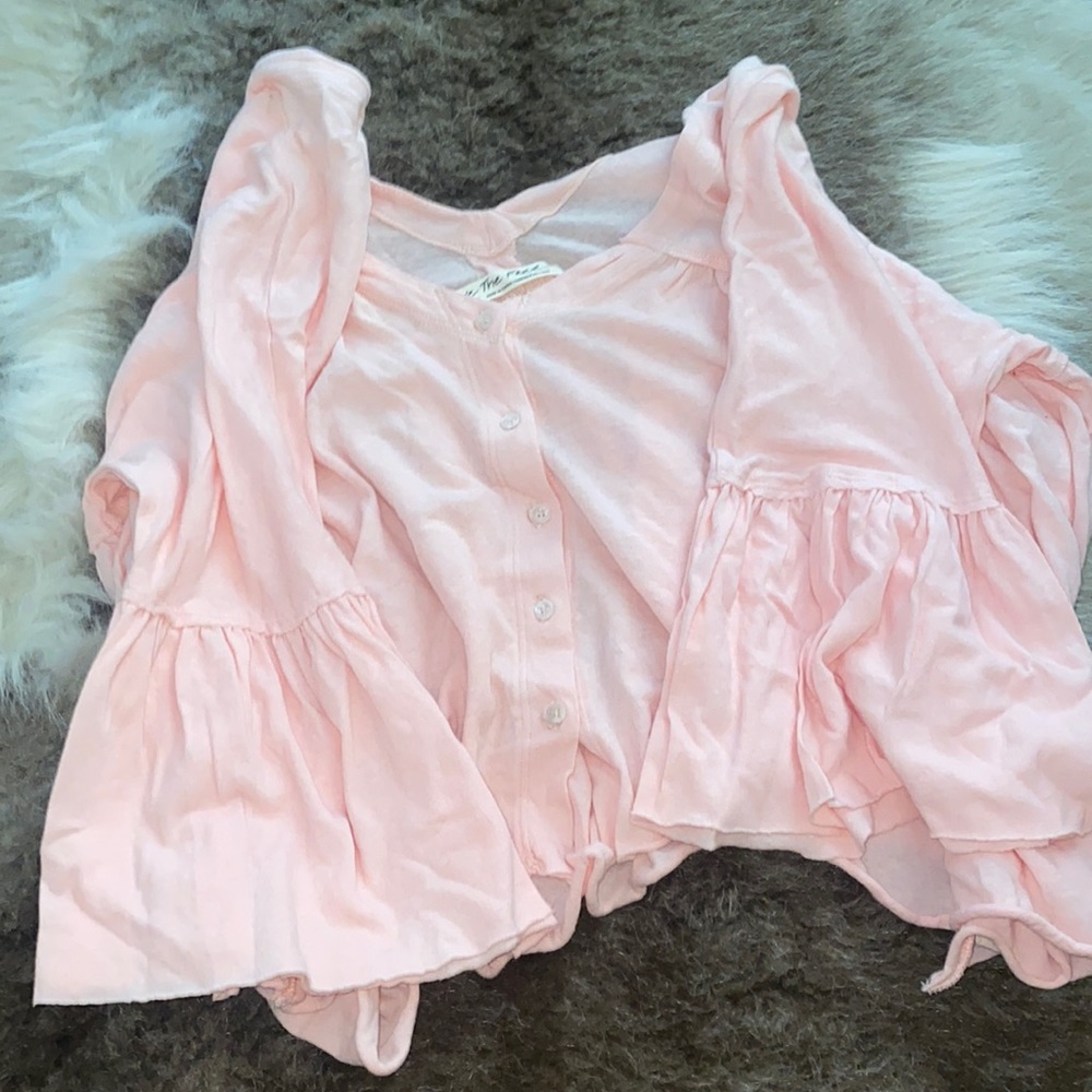 Free people long sleeve pink blouse